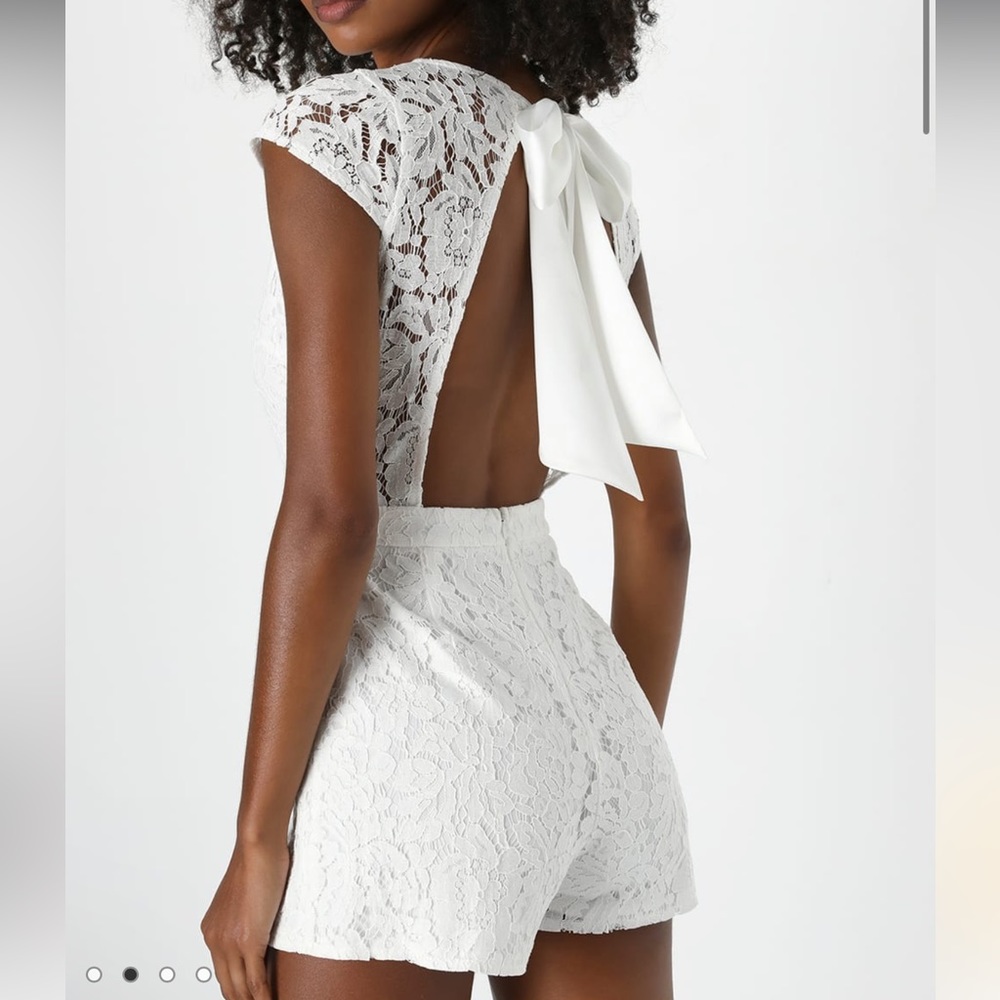 NWT Lulus Rejoicing Romance White Lace Tie-Back Cap Sleeve Romper